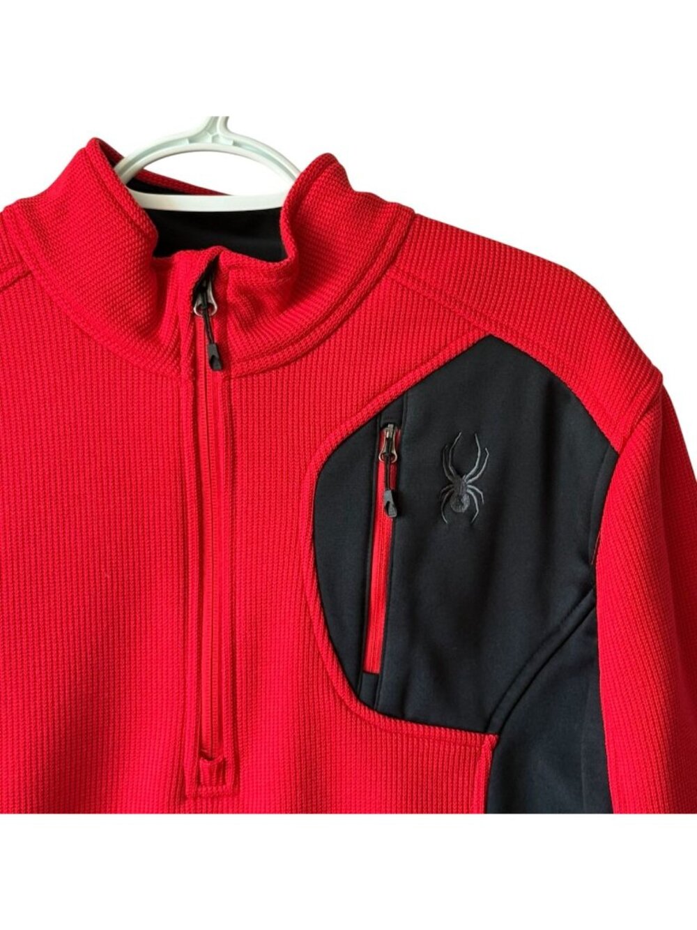 Spyder Men's Large Red & Black Pullover Bandit Half Zip Sweater Waffle Logo - Picture 3 of 16